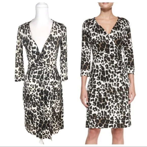 Diane von Furtstenberg silk wrap dress animal snow leopard print sz 4 New Julian - Picture 3 of 16